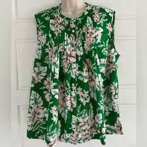 Lands End Floral Sleeveless Pleated Front Button Up Blouse Cottagecore Size 1X